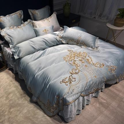 品家居 2021新款世嘉系列刺绣床裙款四件套 浅灰