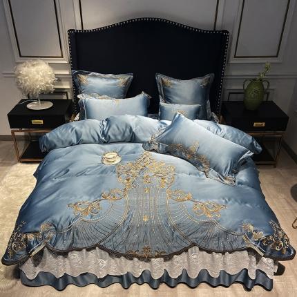 91家纺网 家纺一手货源 找家纺 （总）品家居 2021新款世嘉系列刺绣床裙款四件套