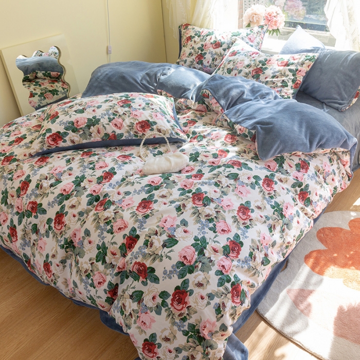 91家纺网 家纺一手货源 找家纺 千朵 2021新款棉加绒四件套 情迷花海