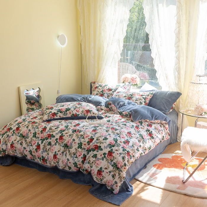 91家纺网 家纺一手货源 找家纺 千朵 2021新款棉加绒四件套 情迷花海