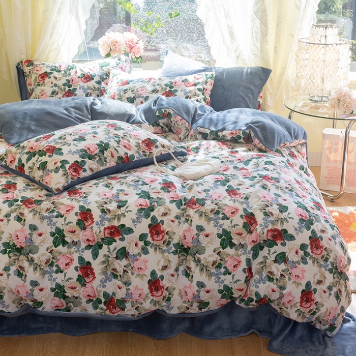 91家纺网 家纺一手货源 找家纺 千朵 2021新款棉加绒四件套 情迷花海