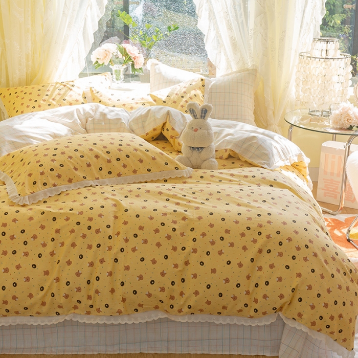 91家纺网 家纺一手货源 找家纺 千朵 2021新款13372全棉印花四件套 饼干熊