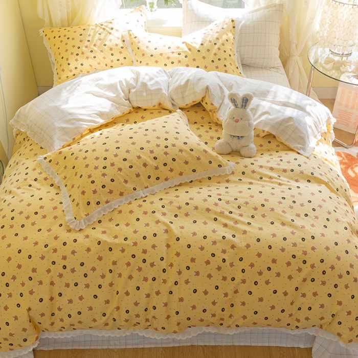 91家纺网 家纺一手货源 找家纺 千朵 2021新款13372全棉印花四件套 饼干熊