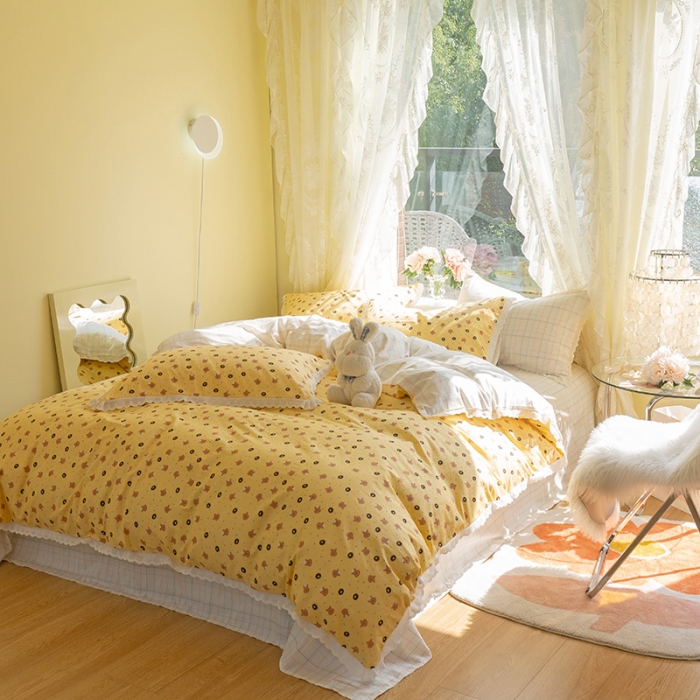 91家纺网 家纺一手货源 找家纺 千朵 2021新款13372全棉印花四件套 饼干熊