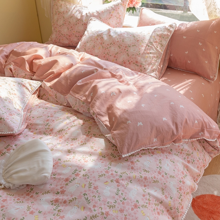 91家纺网 家纺一手货源 找家纺 千朵 2021新款13372全棉印花四件套 花环兔