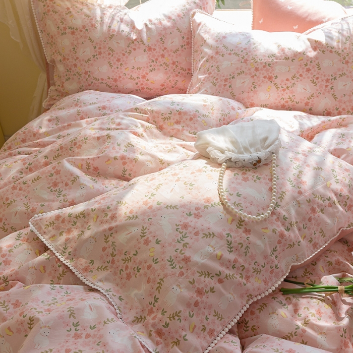 91家纺网 家纺一手货源 找家纺 千朵 2021新款13372全棉印花四件套 花环兔