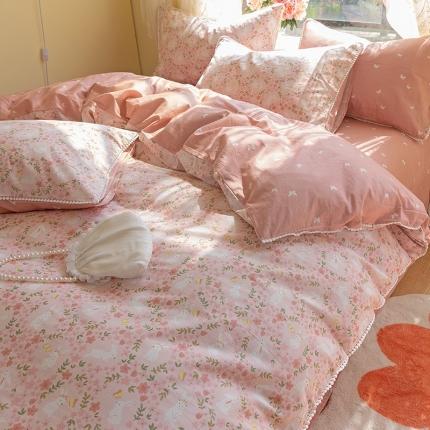 千朵 2021新款13372全棉印花四件套 花环兔