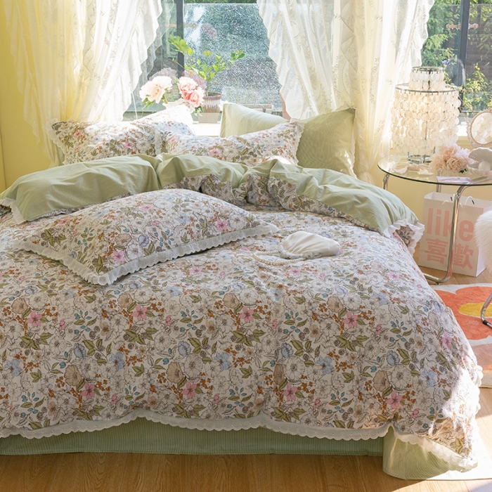 91家纺网 家纺一手货源 找家纺 千朵 2021新款13372全棉印花四件套 陌上花开