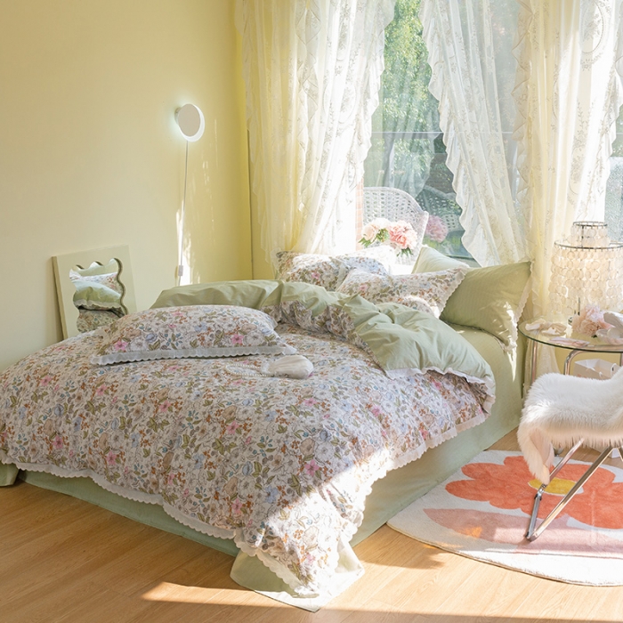 91家纺网 家纺一手货源 找家纺 千朵 2021新款13372全棉印花四件套 陌上花开