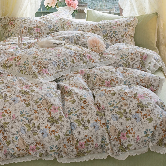 91家纺网 家纺一手货源 找家纺 千朵 2021新款13372全棉印花四件套 陌上花开