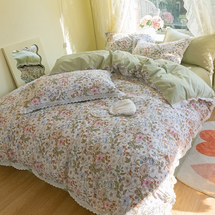 91家纺网 家纺一手货源 找家纺 千朵 2021新款13372全棉印花四件套 陌上花开