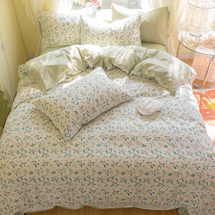 91家纺网 家纺一手货源 找家纺 千朵 2021新款13372全棉印花四件套 树叶