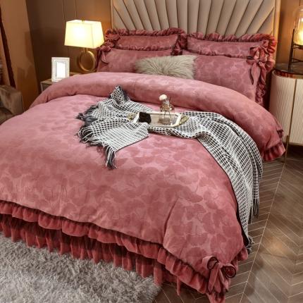 91家纺网 家纺一手货源 找家纺 兴美佳家纺2021新款雕花牛奶绒四件套 豆沙红