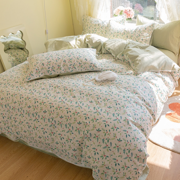 91家纺网 家纺一手货源 找家纺 千朵 2021新款13372全棉印花四件套 树叶