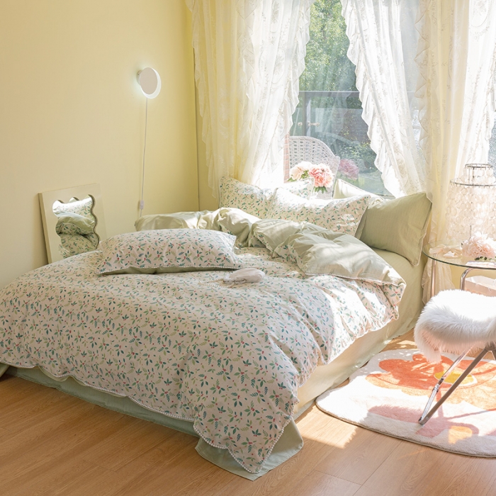 91家纺网 家纺一手货源 找家纺 千朵 2021新款13372全棉印花四件套 树叶