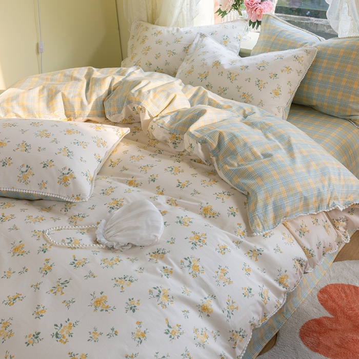 91家纺网 家纺一手货源 找家纺 千朵 2021新款13372全棉印花四件套 向阳花语