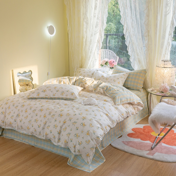 91家纺网 家纺一手货源 找家纺 千朵 2021新款13372全棉印花四件套 向阳花语