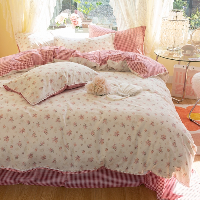 91家纺网 家纺一手货源 找家纺 千朵 2021新款13372全棉印花四件套 茵花漫漫