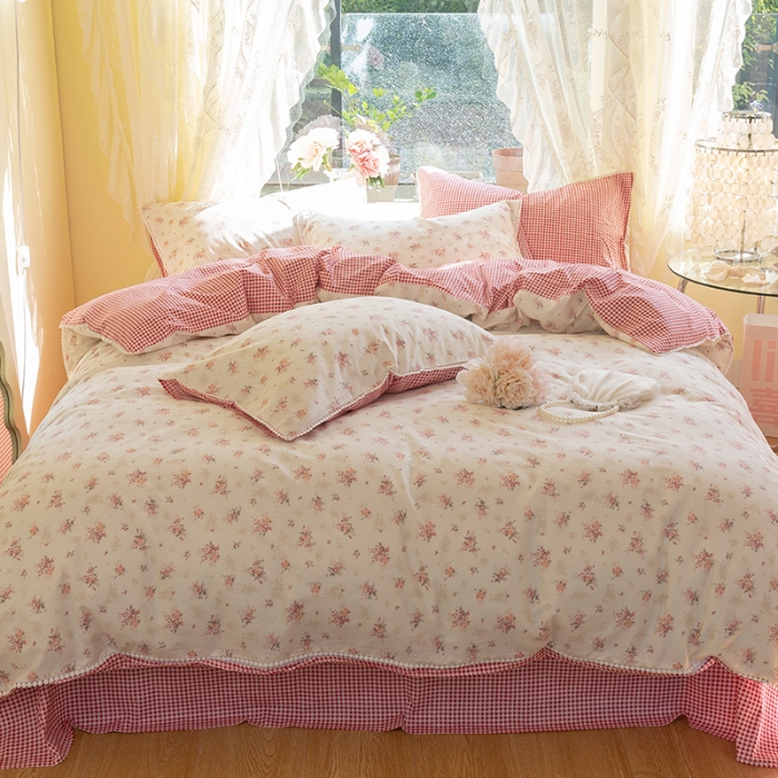 91家纺网 家纺一手货源 找家纺 千朵 2021新款13372全棉印花四件套 茵花漫漫