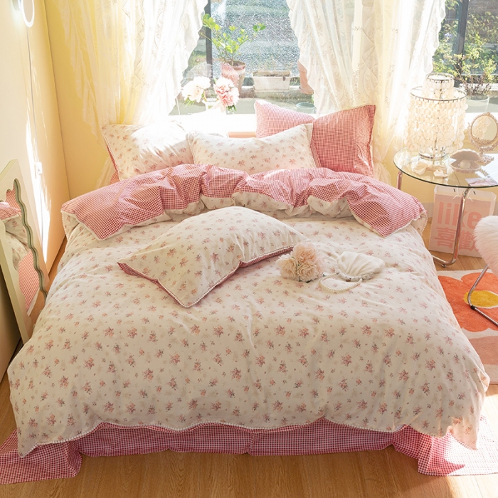 91家纺网 家纺一手货源 找家纺 千朵 2021新款13372全棉印花四件套 茵花漫漫