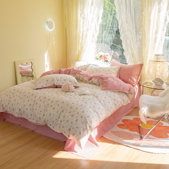 91家纺网 家纺一手货源 找家纺 千朵 2021新款13372全棉印花四件套 茵花漫漫