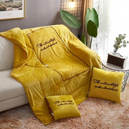古本家居 2021新款水晶绒款链条毛巾绣抱枕被 柠檬黄