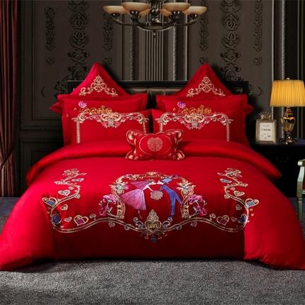 91家纺网 家纺一手货源 找家纺 布乐意 2025新款全棉绣花大红婚庆四件套多件套直播爱在一起