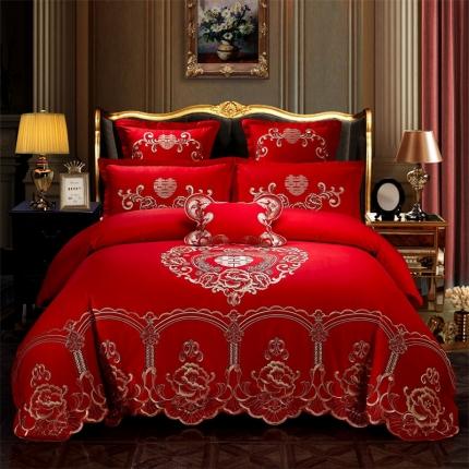 91家纺网 家纺一手货源 找家纺 布乐意 2025新款全棉绣花大红婚庆四件套多件套直播皇室恋人
