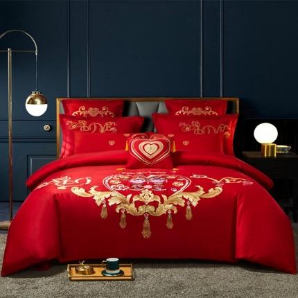 91家纺网 家纺一手货源 找家纺 布乐意 2025新款全棉绣花大红婚庆四件套多件套直播恩爱百年