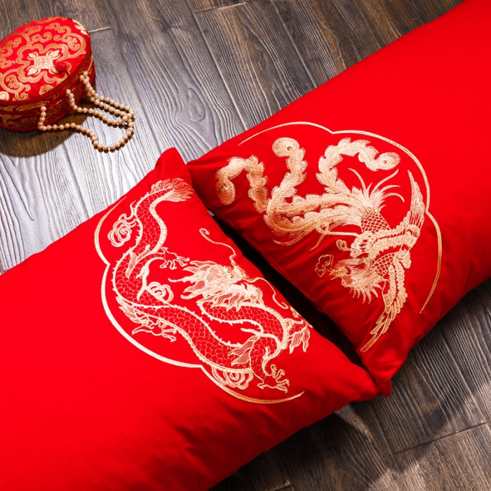 91家纺网 家纺一手货源 找家纺 布乐意 2025新款全棉绣花大红婚庆四件套多件套直播龙凤和美