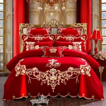 91家纺网 家纺一手货源 找家纺 布乐意 2025新款全棉绣花大红婚庆四件套多件套直播欧典爱情