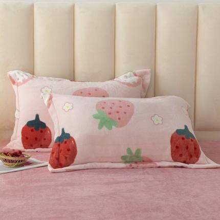 芈月2022牛奶绒印花儿童卡通纯棉枕芯+枕套组合装 甜心草莓