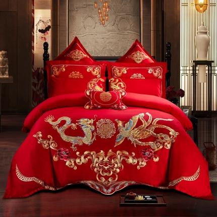 91家纺网 家纺一手货源 找家纺 布乐意 2025新款全棉绣花大红婚庆四件套多件套直播龙凤双美
