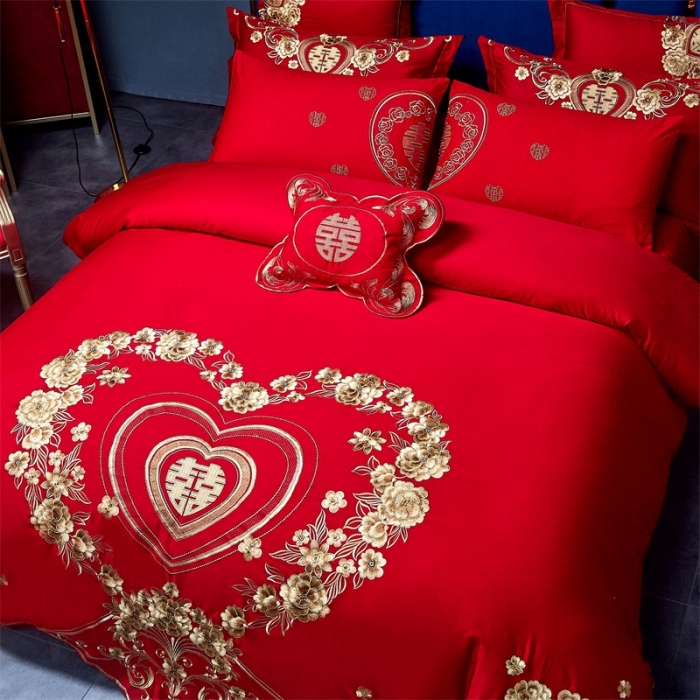 91家纺网 家纺一手货源 找家纺 布乐意 2025新款全棉绣花大红婚庆四件套多件套直播情投意合