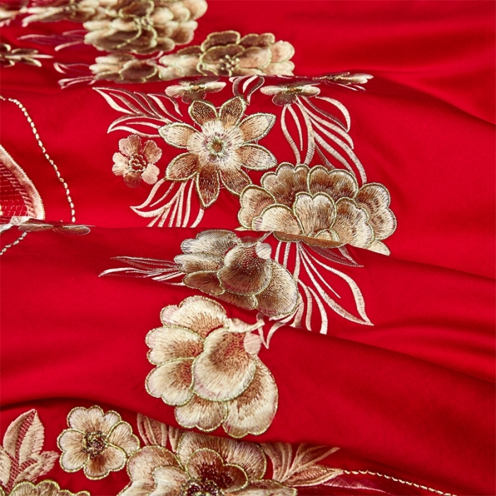 91家纺网 家纺一手货源 找家纺 布乐意 2025新款全棉绣花大红婚庆四件套多件套直播情投意合