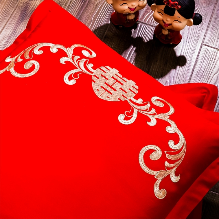 91家纺网 家纺一手货源 找家纺 布乐意 2025新款全棉绣花大红婚庆四件套多件套直播普天同庆