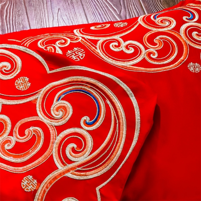 91家纺网 家纺一手货源 找家纺 布乐意 2025新款全棉绣花大红婚庆四件套多件套直播普天同庆