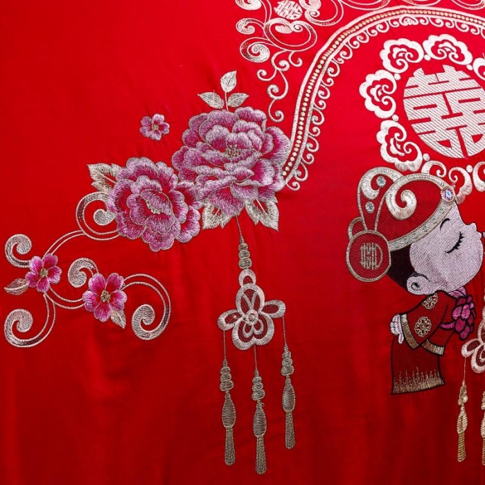 91家纺网 家纺一手货源 找家纺 布乐意 2025新款全棉绣花大红婚庆四件套多件套直播美满婚姻