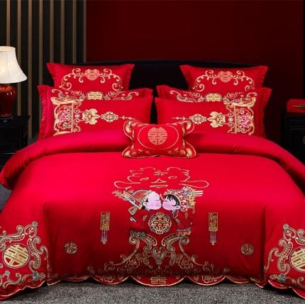 91家纺网 家纺一手货源 找家纺 布乐意 2025新款全棉绣花大红婚庆四件套多件套直播相亲相爱
