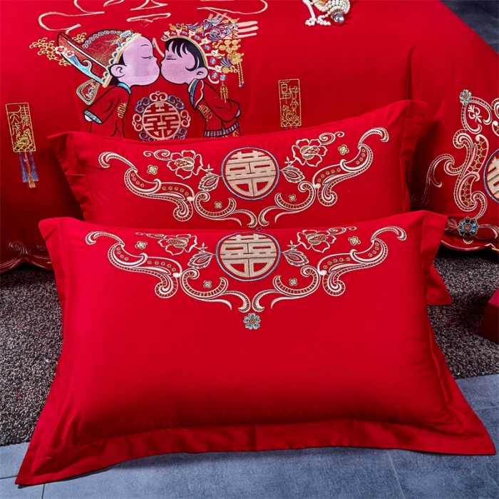 91家纺网 家纺一手货源 找家纺 布乐意 2025新款全棉绣花大红婚庆四件套多件套直播相亲相爱