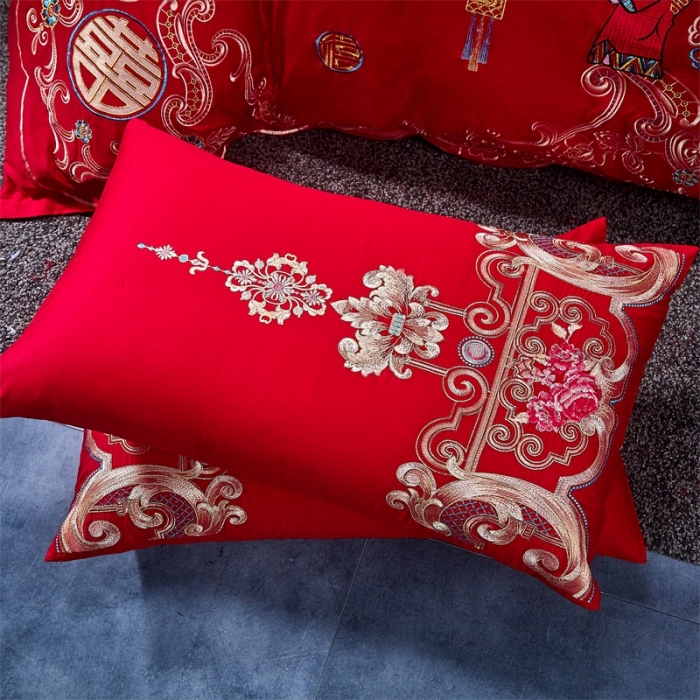 91家纺网 家纺一手货源 找家纺 布乐意 2025新款全棉绣花大红婚庆四件套多件套直播相亲相爱