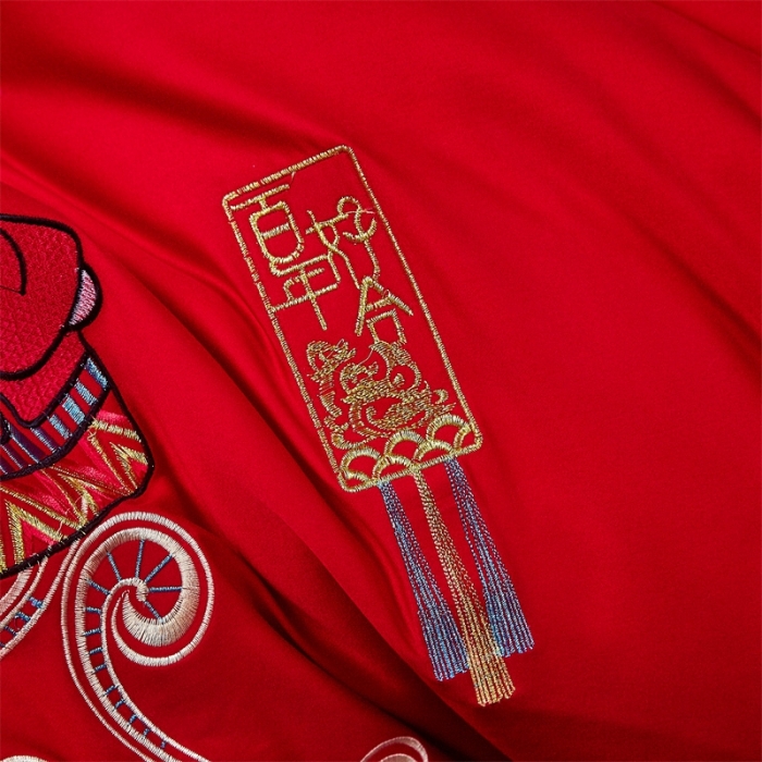 91家纺网 家纺一手货源 找家纺 布乐意 2025新款全棉绣花大红婚庆四件套多件套直播相亲相爱