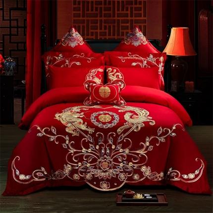 91家纺网 家纺一手货源 找家纺 布乐意 2025新款全棉绣花大红婚庆四件套多件套直播王者荣耀