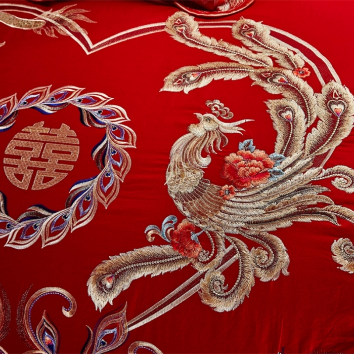 91家纺网 家纺一手货源 找家纺 布乐意 2025新款全棉绣花大红婚庆四件套多件套直播王者荣耀