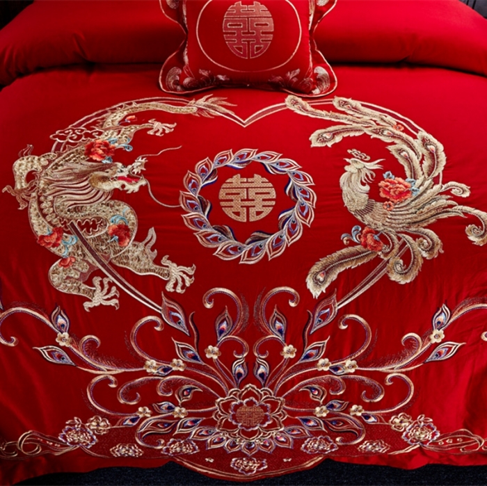 91家纺网 家纺一手货源 找家纺 布乐意 2025新款全棉绣花大红婚庆四件套多件套直播王者荣耀