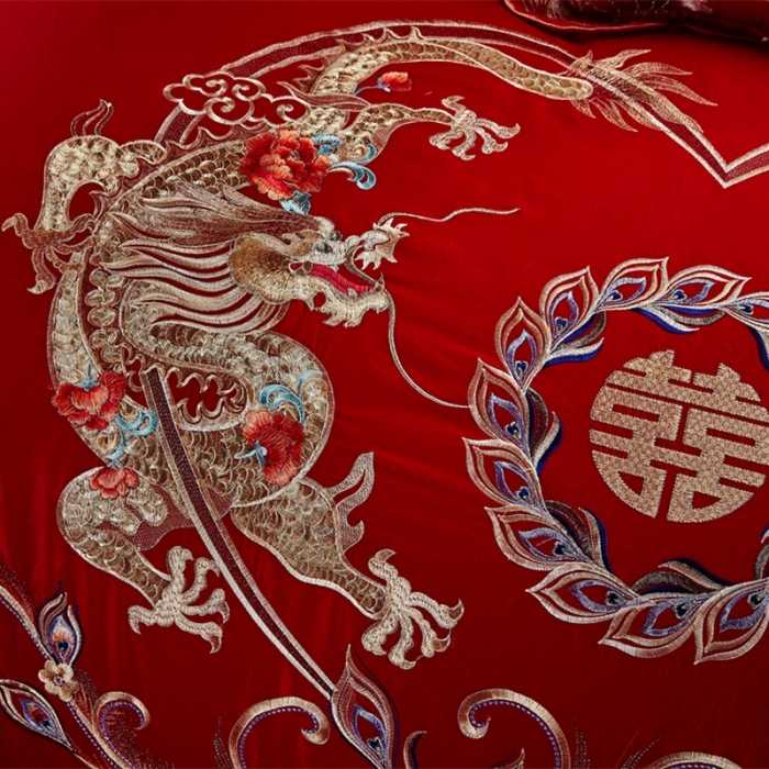 91家纺网 家纺一手货源 找家纺 布乐意 2025新款全棉绣花大红婚庆四件套多件套直播王者荣耀