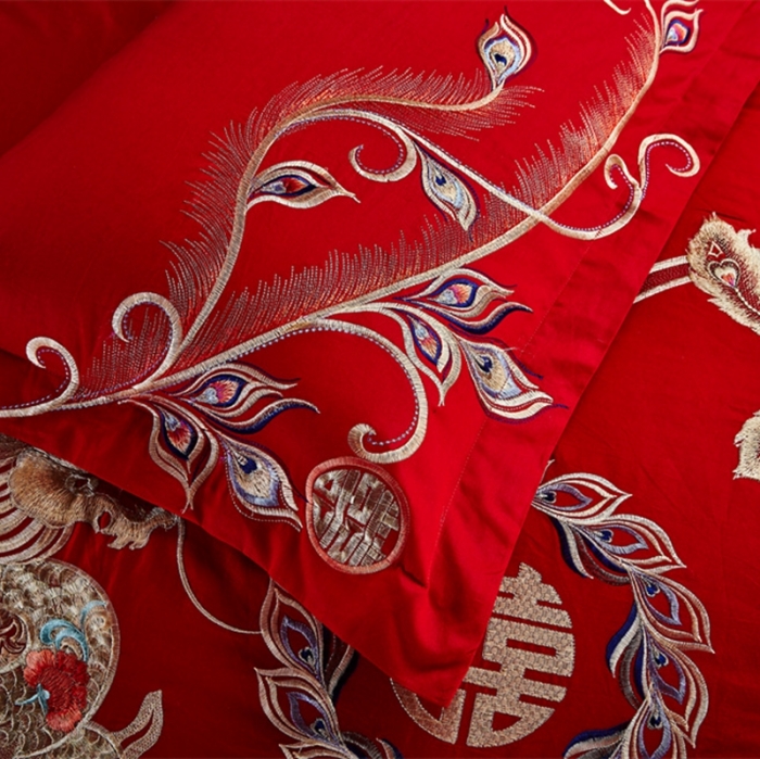 91家纺网 家纺一手货源 找家纺 布乐意 2025新款全棉绣花大红婚庆四件套多件套直播王者荣耀