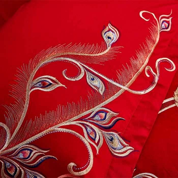 91家纺网 家纺一手货源 找家纺 布乐意 2025新款全棉绣花大红婚庆四件套多件套直播王者荣耀