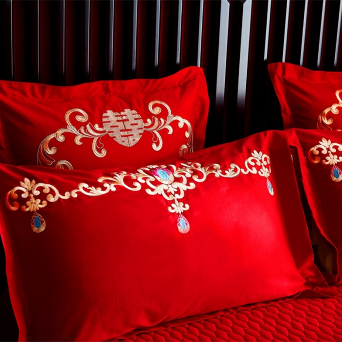 91家纺网 家纺一手货源 找家纺 布乐意 2025新款全棉绣花大红婚庆四件套多件套直播喜结良缘