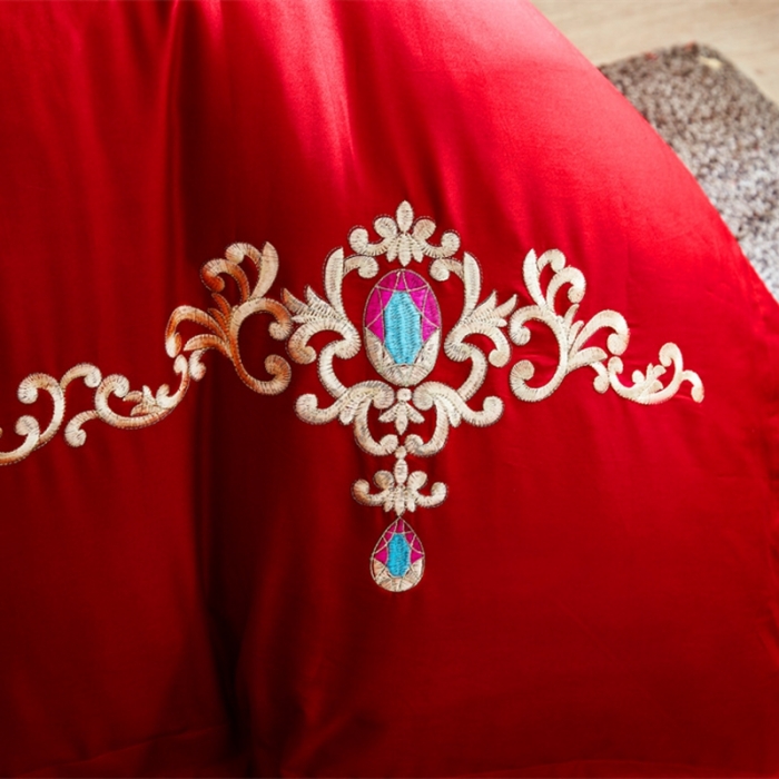 91家纺网 家纺一手货源 找家纺 布乐意 2025新款全棉绣花大红婚庆四件套多件套直播喜结良缘